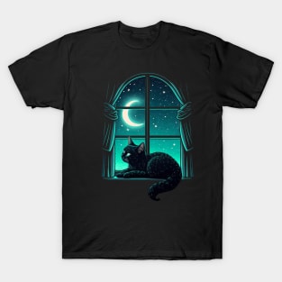 Black Cat In The Moonlight T-Shirt